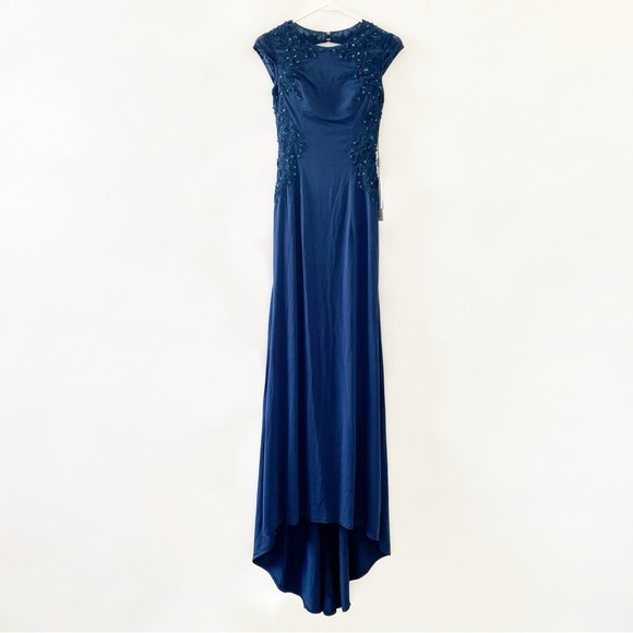 NWT Lace Embellished Beads Trumpet Mermaid Sweep Train Evening Dress Blue 4 - Picture 2 of 11